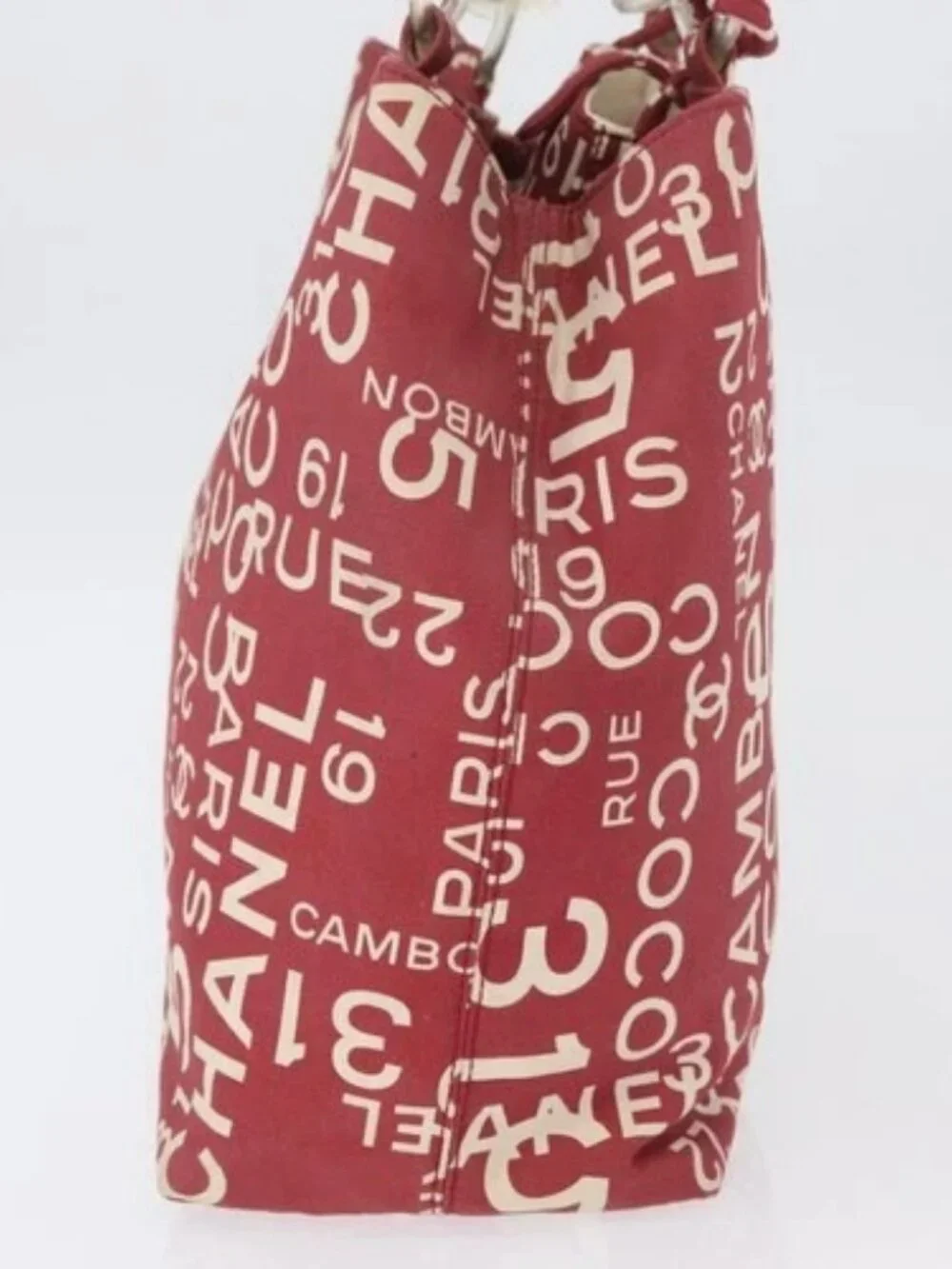 CHANEL By Sea Line Tote Bag Canvas Red CC Auth BA11415A